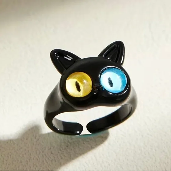 Stylish Retro Design Adjustable Opening Black Cat Eyes Ring Fashion Jewelry Acce - Picture 2 of 5